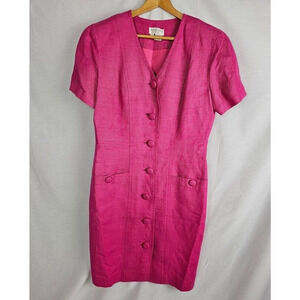 Vintage 1980s/1990s Ann Taylor Pink Button Dress with Shoulder pads SIZE 6